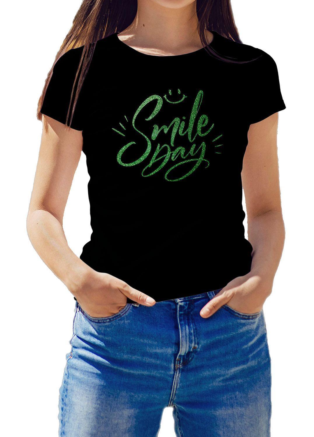 Polera Mujer diseño Smile day Glitter-0