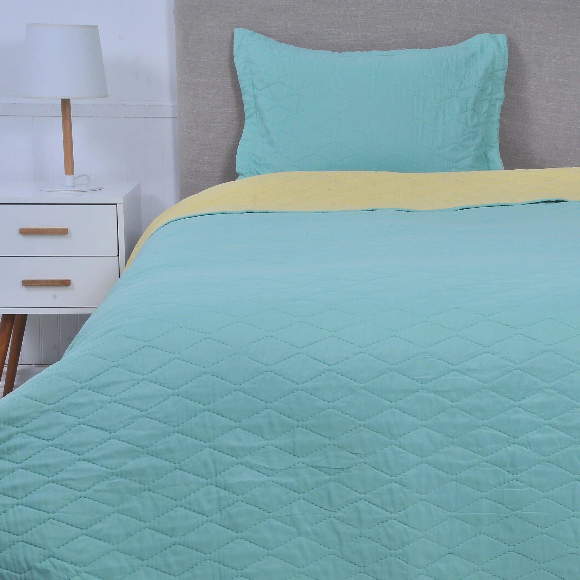 Quilt Bicolor Liso 1.5 Plazas Amarillo/Turquesa-0