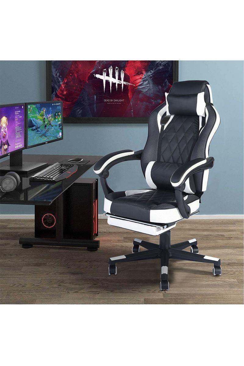 Silla Gamer Reclinable 150° Reposapiés Blanco-1