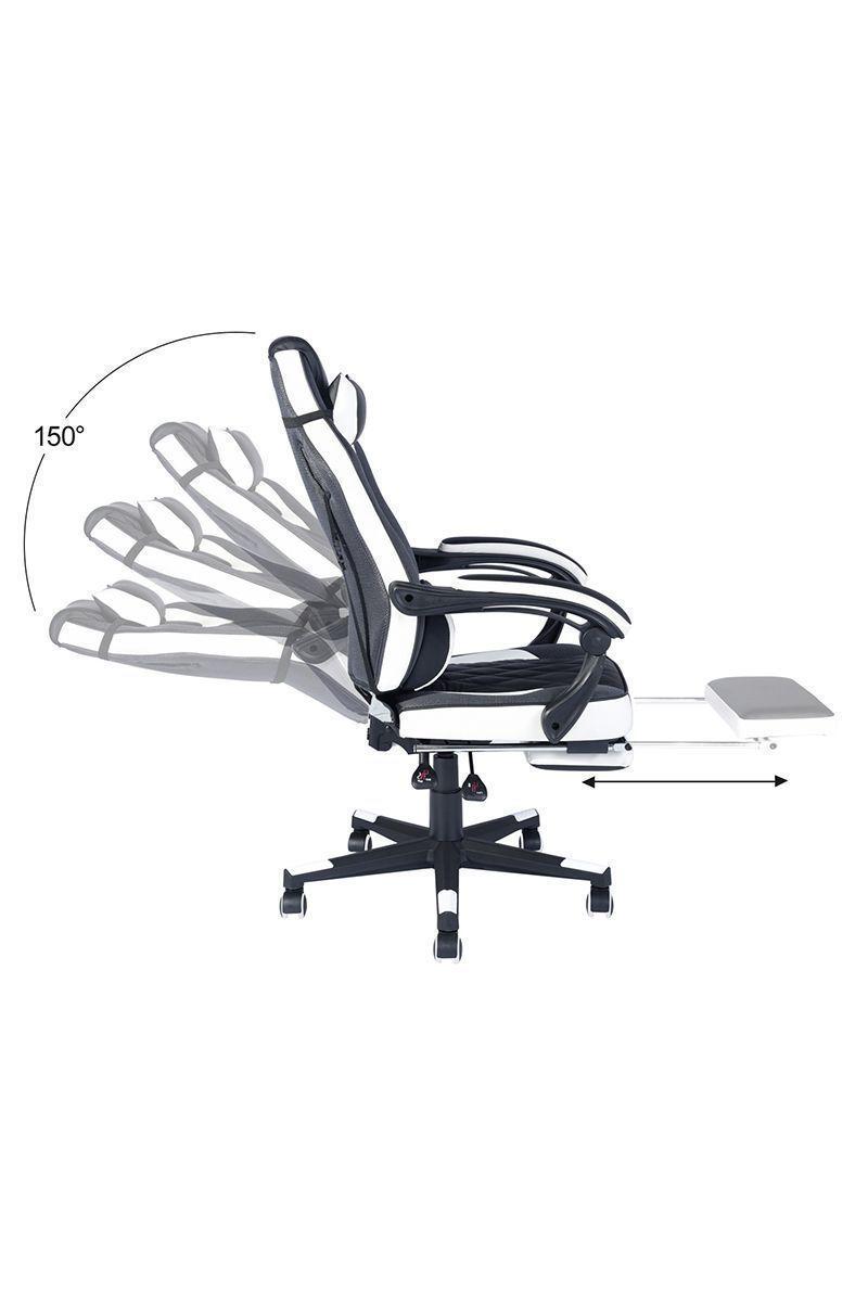 Silla Gamer Reclinable 150° Reposapiés Blanco-3