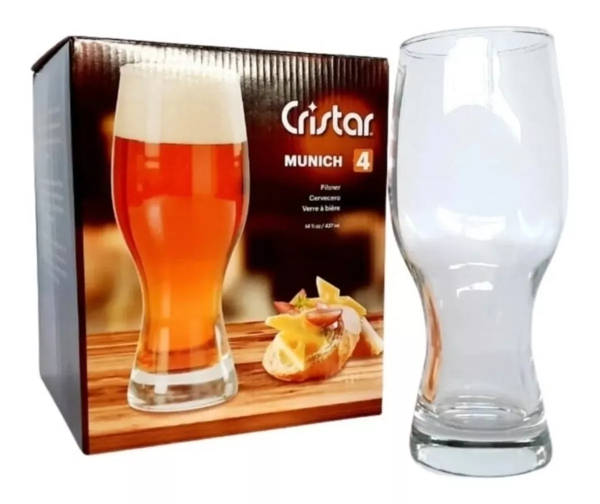 Set 4 Vasos Shoperos Cerveceros Cristal Munich 437ml-0