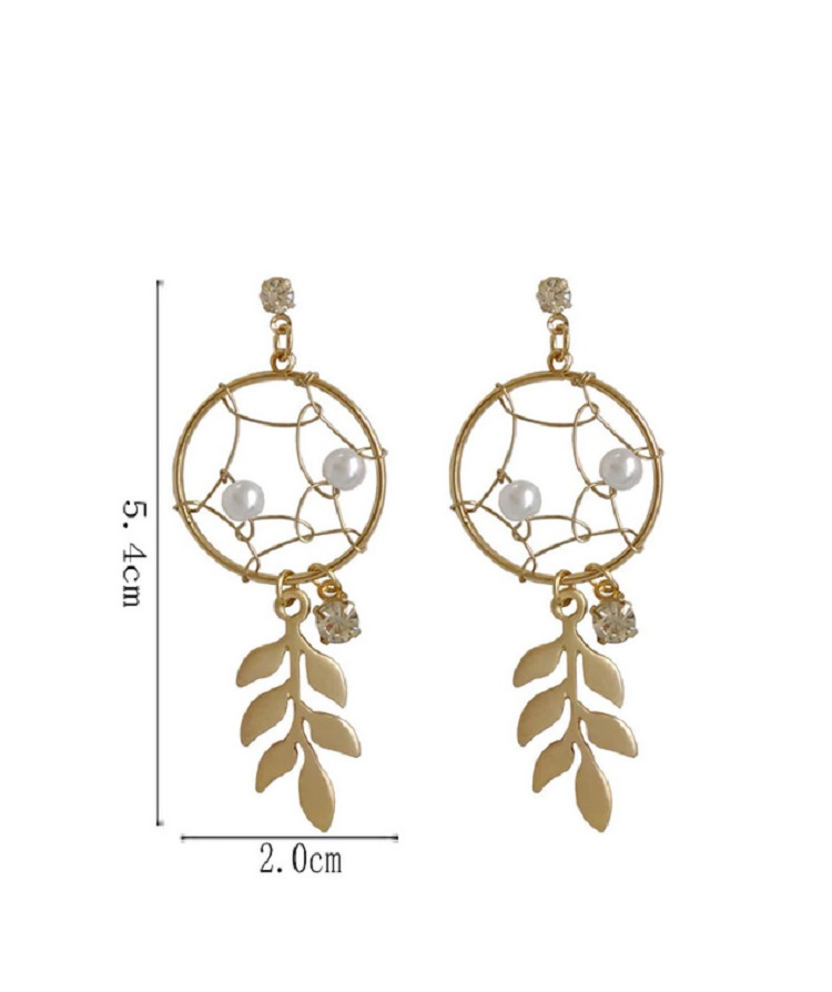 Aros aretes largos atrapa sueños zirconia perla dorados atrapasueños-2