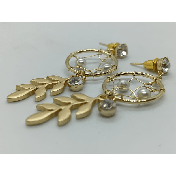 Aros aretes largos atrapa sueños zirconia perla dorados atrapasueños-5