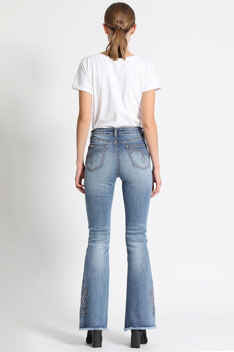 Jeans Flare Tiro Medio Azul Liola-3