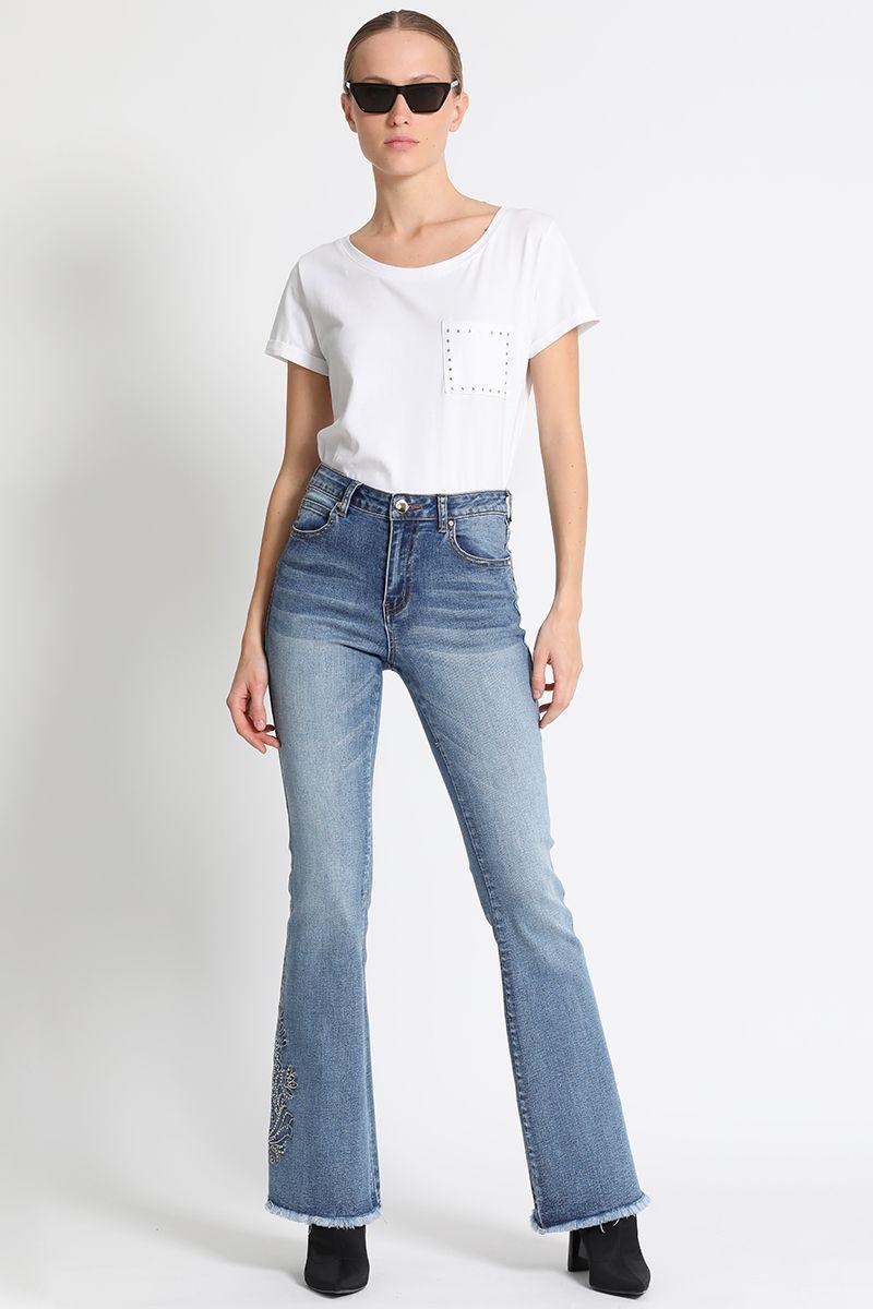 Jeans Flare Tiro Medio Azul Liola-0