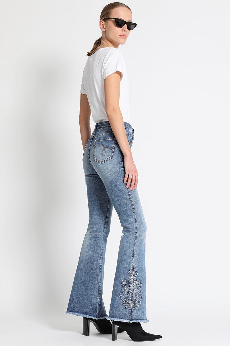Jeans Flare Tiro Medio Azul Liola-1