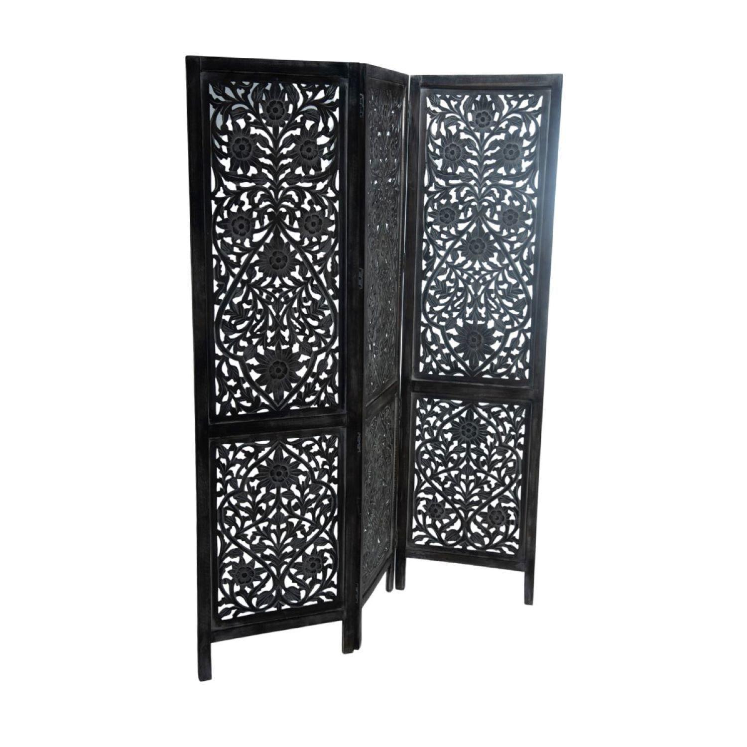 Biombo flores y ramas madera tallada 3 paneles 150 x 180 cm-1