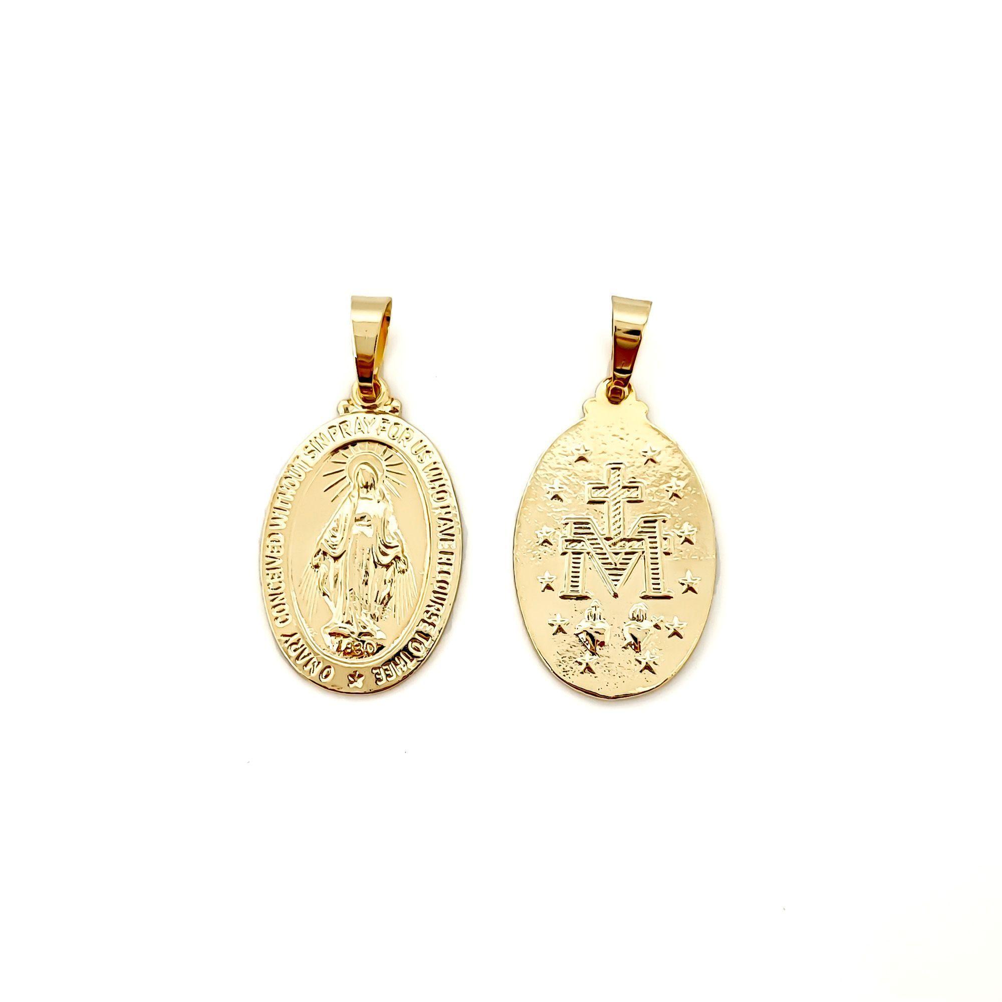 Colgante Medalla Virgen de los Rayos Grande 20mm Enchapado Oro 18K-1