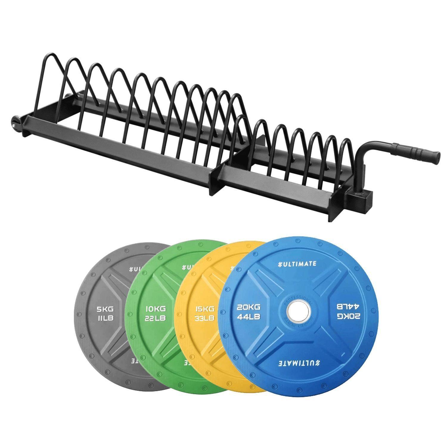 100KG Discos Olímpicos Bumper Elite Hex + Rack-0