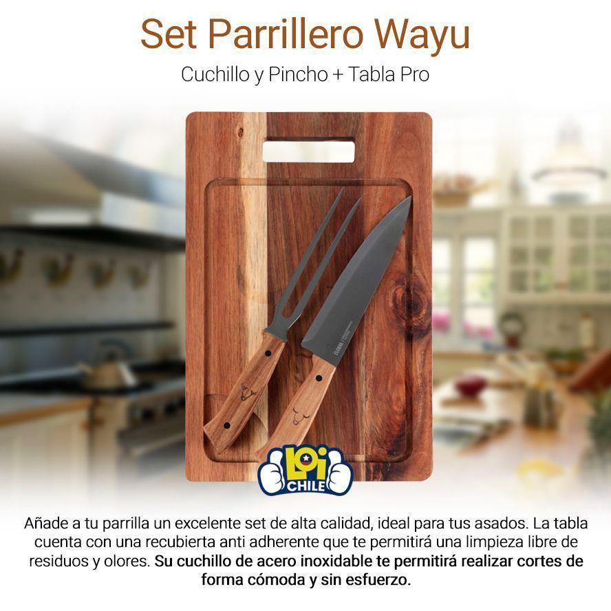 Set Parrillero Wayu Cuchillo y Pincho + Tabla Pro-1