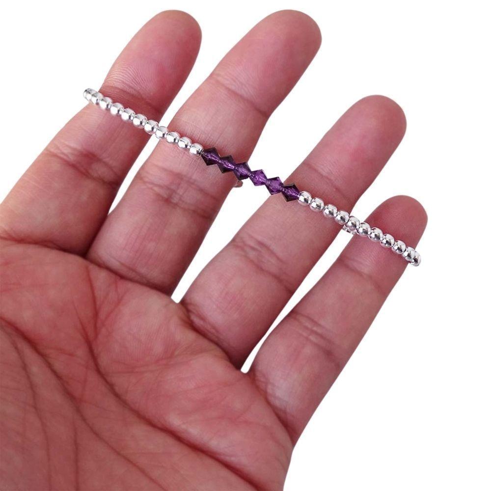 Pulsera Ajustable De Plata 925 Pelotitas Cristales Violeta O - MABELITA-0