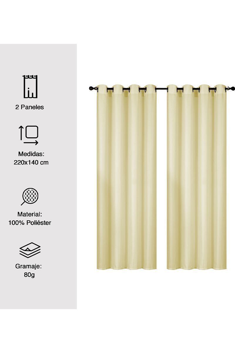 Pack 2 Cortinas de Tela Ojales 140x220 cm Beige-2