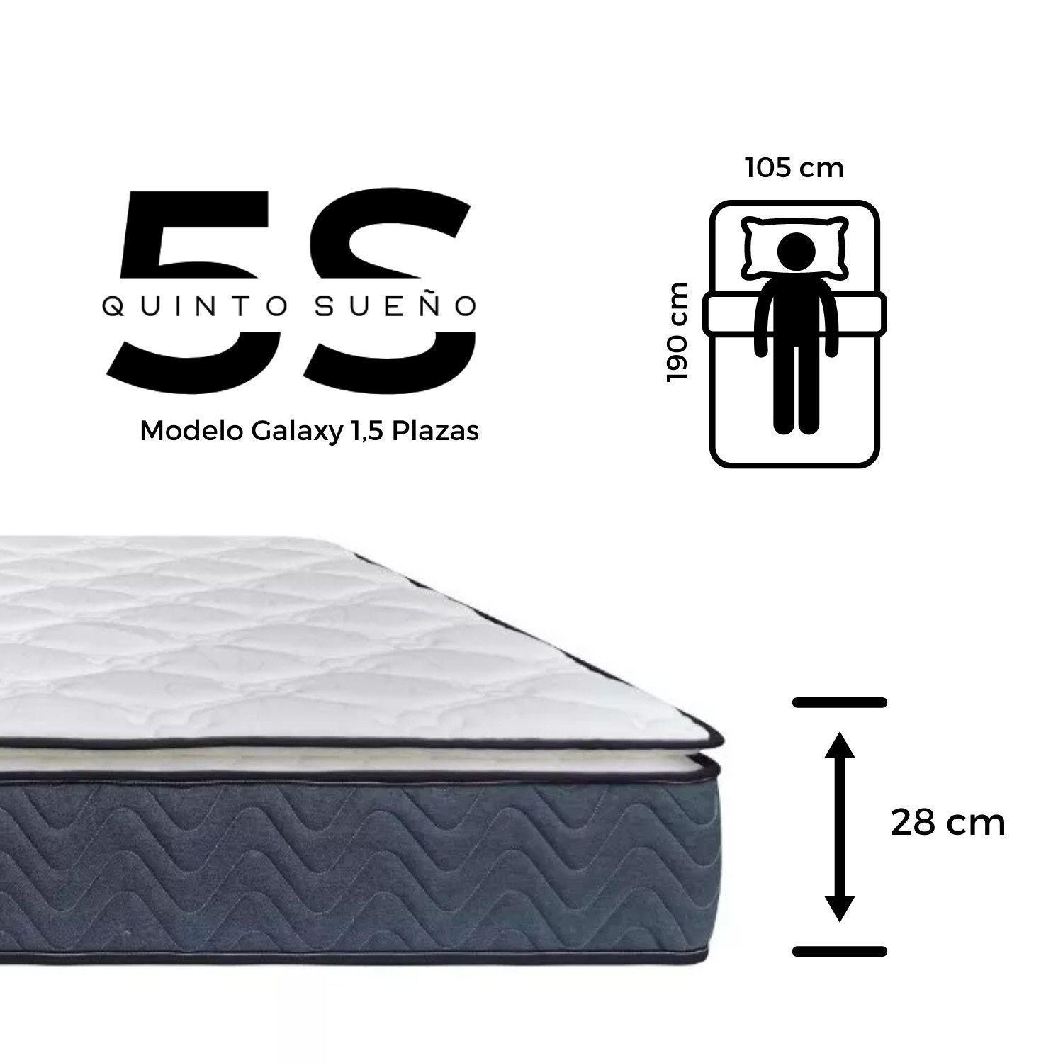 Colchón 1,5 Plazas De Resortes 5° Sueño Galaxy Pillow Top 105x190x28cm-3
