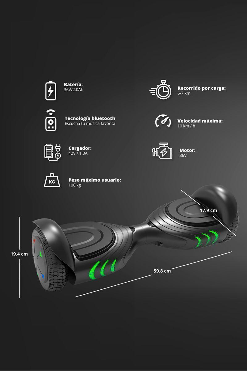 Scooter Hoverboard Bluetooth Luces LED - Negro-2