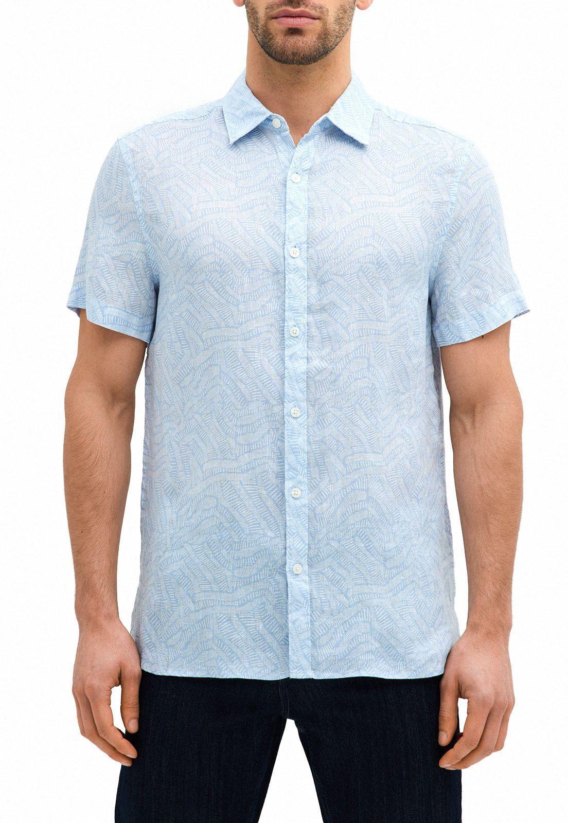 Camisa lino celeste estampada-0