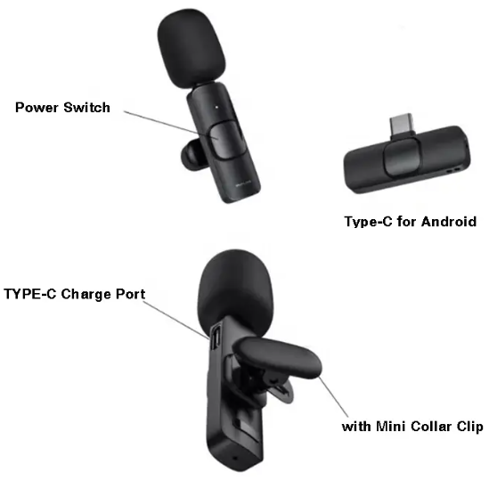 Micrófono De Solapa Inalámbrico Recargable Para Teléfonos Móviles-6