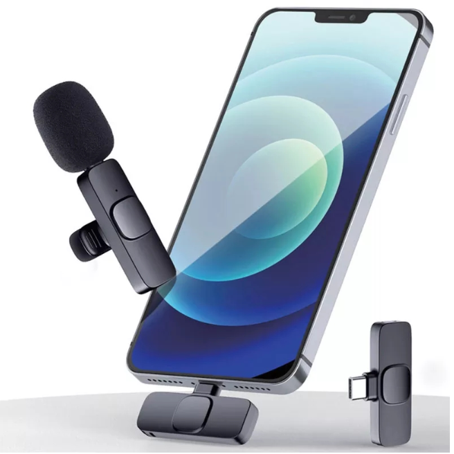Micrófono De Solapa Inalámbrico Recargable Para Teléfonos Móviles-1