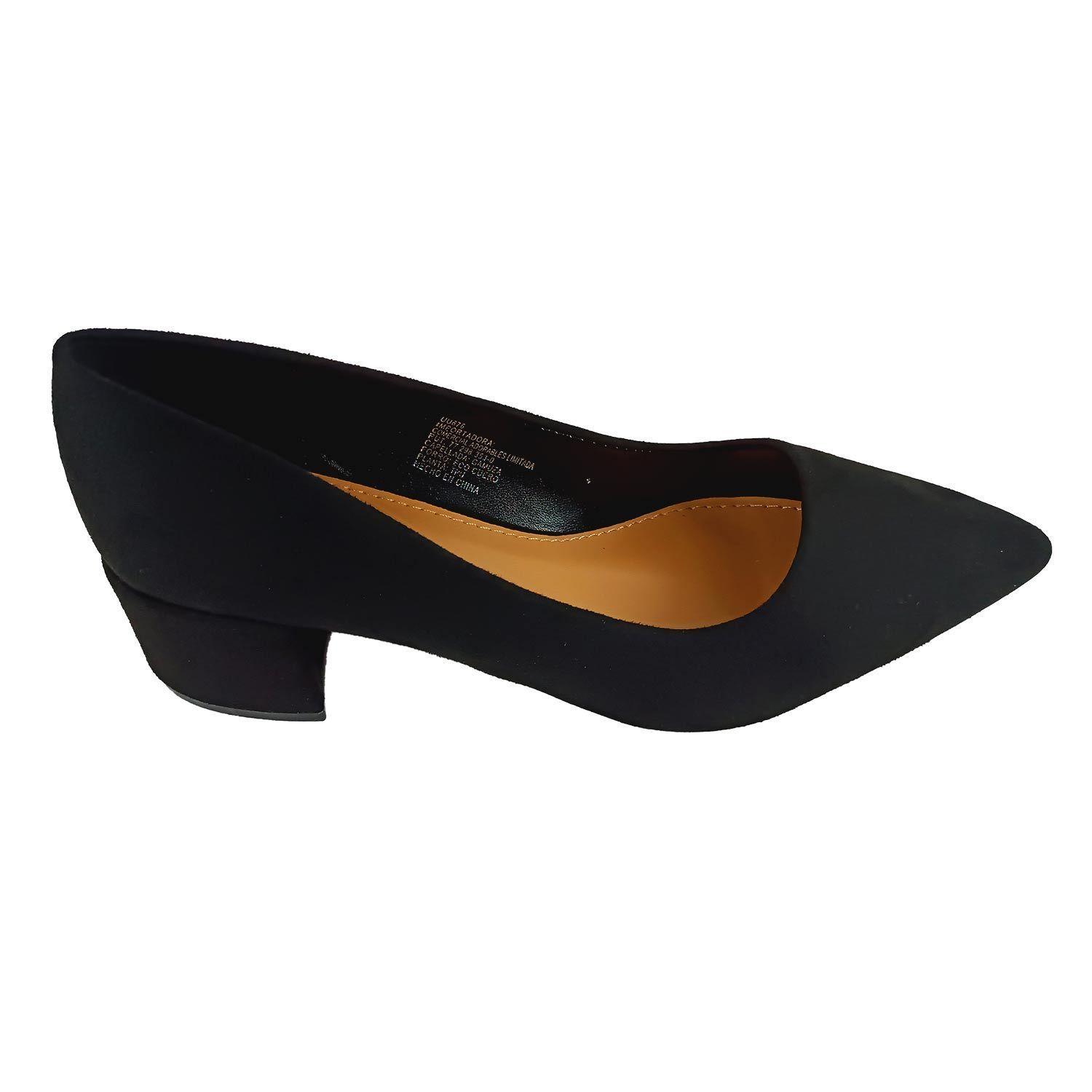 Zapato de Mujer Taco Bajo Cuadrado Negro UU676-2