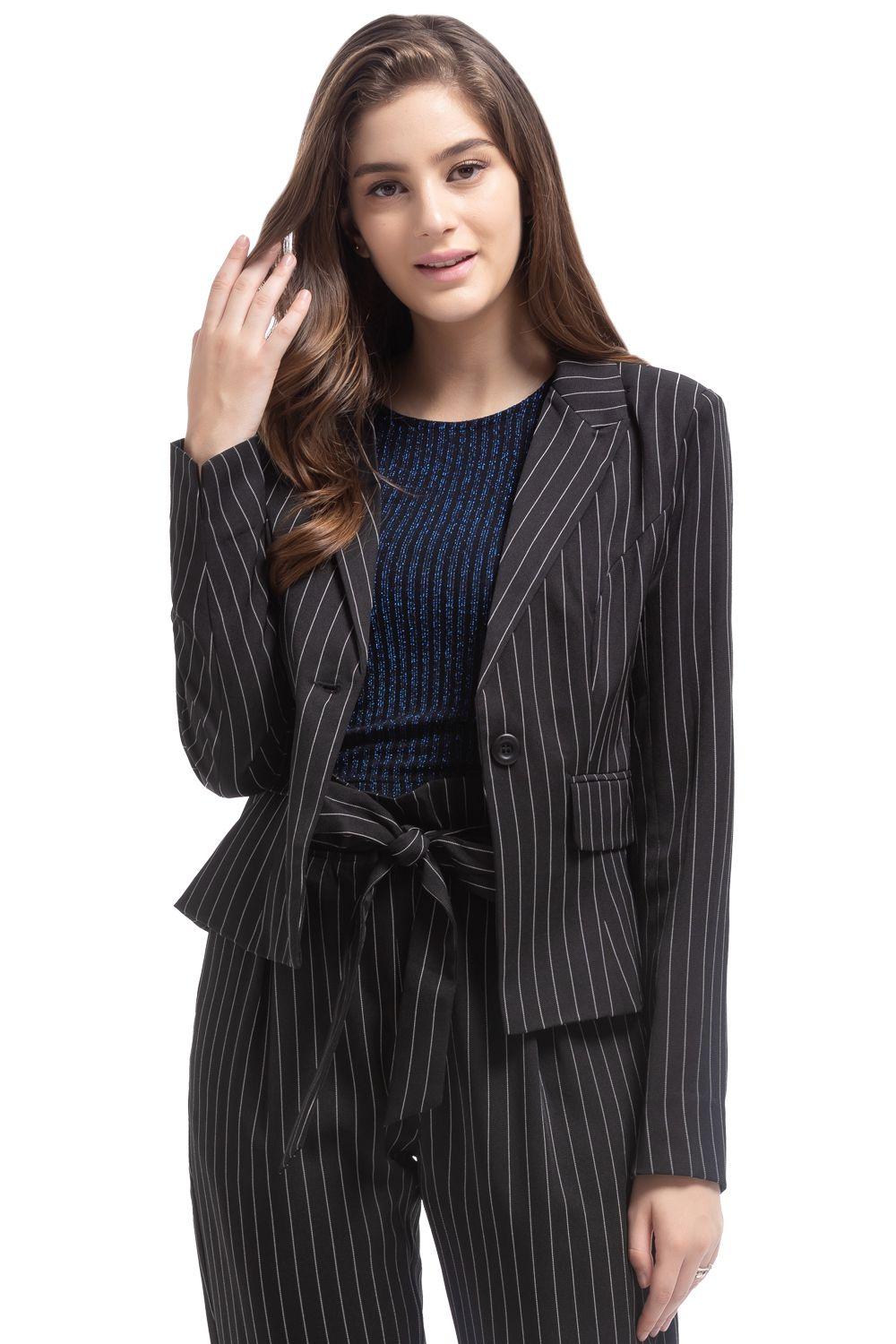 Blazer Rayas Negro Nicopoly-0