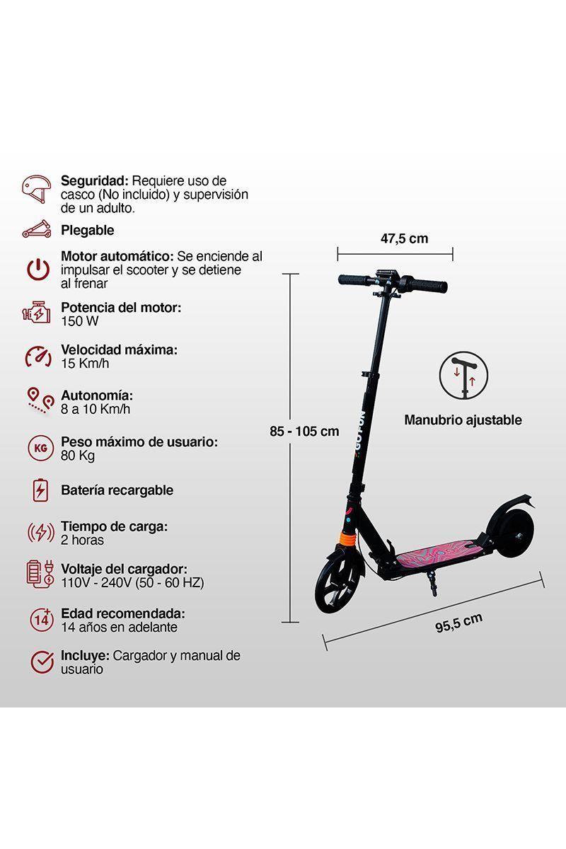 Scooter Eléctrico Plegable 15 Km/h Go Fun Rosa-2