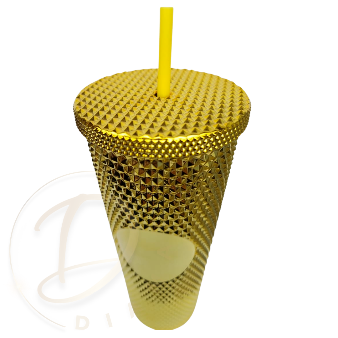 Vaso Mug Tublr Stud Botella Motivacional Vaso con Bombilla Dorado-2