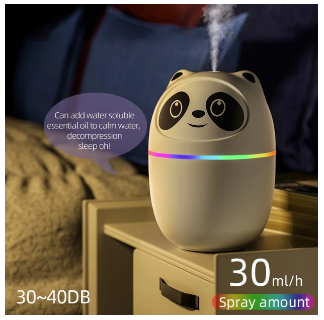 Humidificador Aromático De Panda Con 6 Esencias Blanco-7