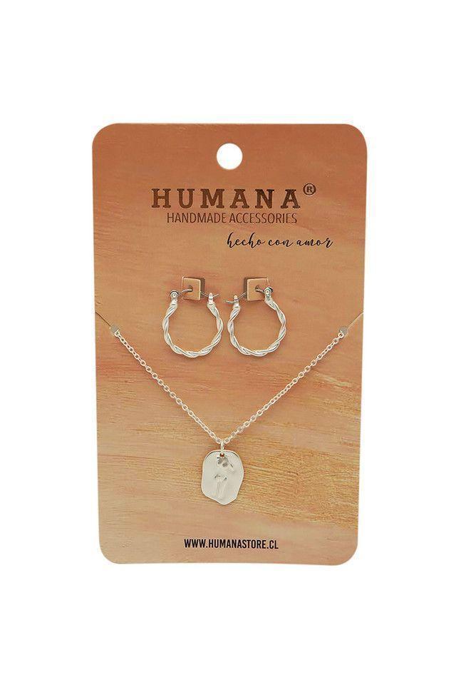 Aros y Collar Pack Plateado Lourdes Humana-0
