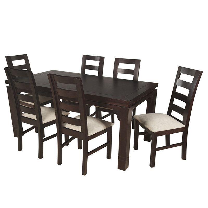 JUEGO DE COMEDOR AMELIA RECTANGULAR 6 SILLAS MADERA COLOR CHOCOLATE TAPIZ BEIGE JASPEADO-6