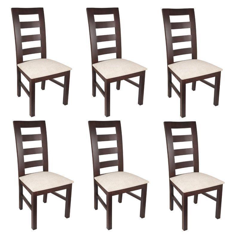 JUEGO DE COMEDOR AMELIA RECTANGULAR 6 SILLAS MADERA COLOR CHOCOLATE TAPIZ BEIGE JASPEADO-2