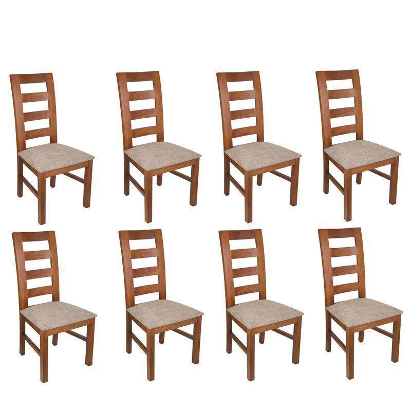 JUEGO DE COMEDOR AMELIA RECTANGULAR 8 SILLAS MADERA COLOR MIEL TAPIZ CAFÉ JASPEADO-2
