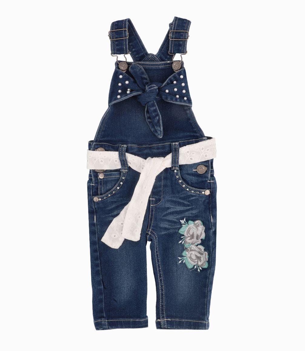 Jardinera Con Nudo y Cinturón Bebé Niña Denim Azul Limonada-0