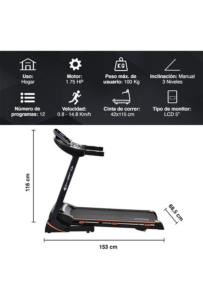 Trotadora Atletis Fit B8218 LCD5" MP3 USB Negro-2