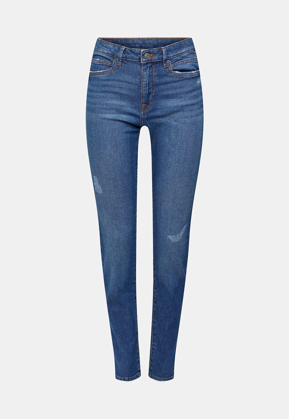 Jeans Corte Recto Tiro Alto Con Efectos Rotos Mujer Esprit-3