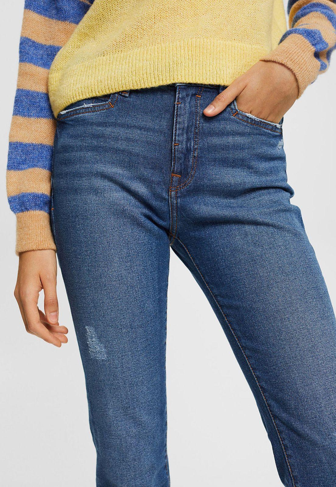 Jeans Corte Recto Tiro Alto Con Efectos Rotos Mujer Esprit-2
