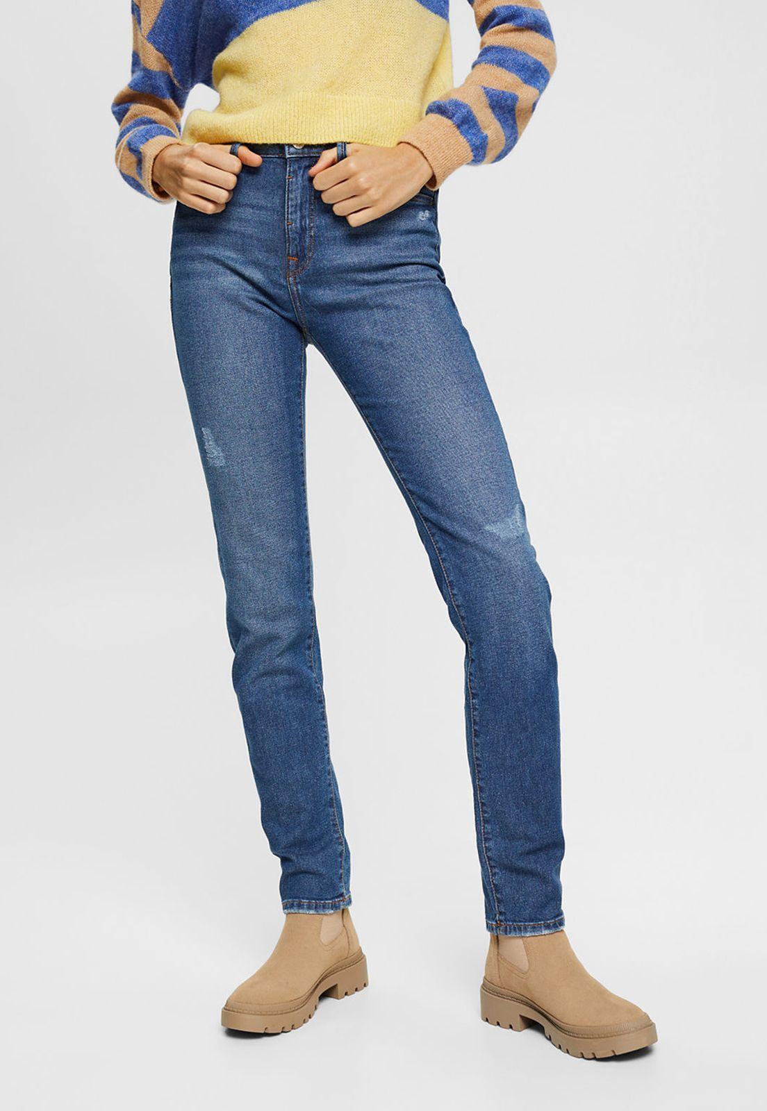 Jeans Corte Recto Tiro Alto Con Efectos Rotos Mujer Esprit-0