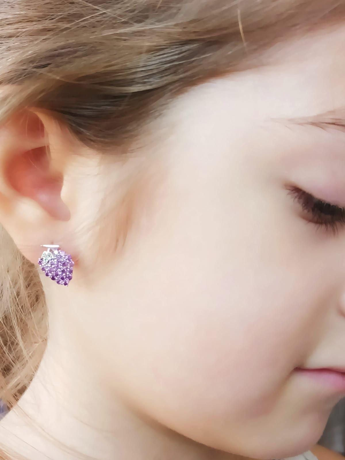 Pendientes Amatista Natural Racimo de Uvas Plata 925 Mujeres Niñas-2