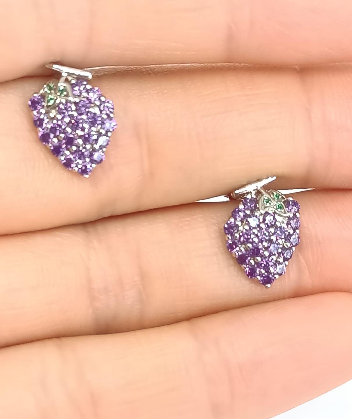 Pendientes Amatista Natural Racimo de Uvas Plata 925 Mujeres Niñas-5