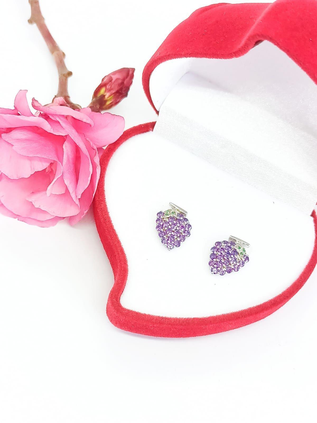 Pendientes Amatista Natural Racimo de Uvas Plata 925 Mujeres Niñas-3