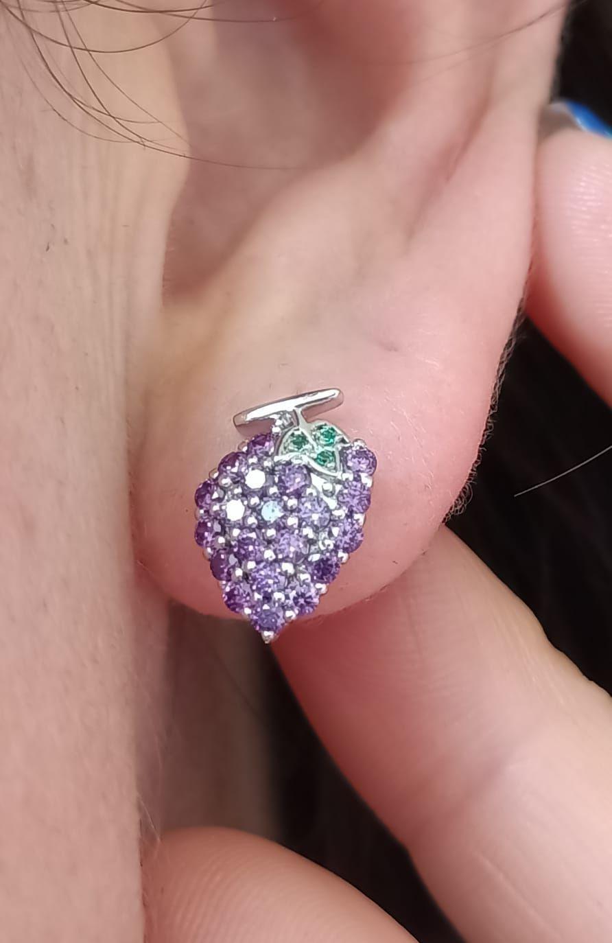 Pendientes Amatista Natural Racimo de Uvas Plata 925 Mujeres Niñas-4