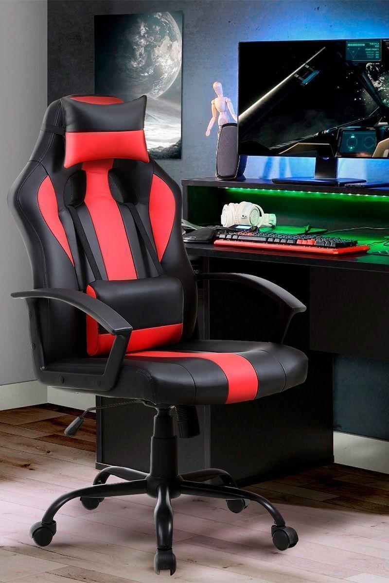 Silla Gamer Reclinable y Altura Ajustable Rojo-1