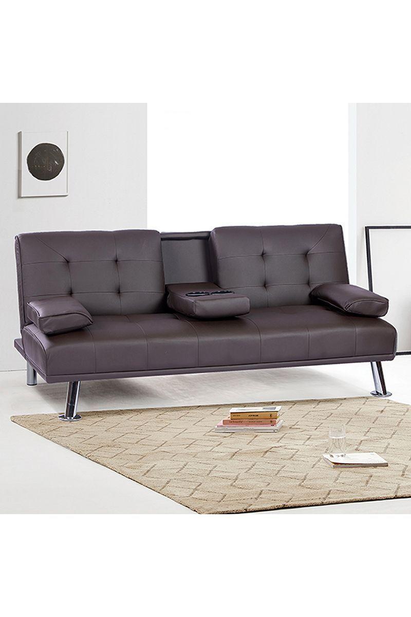 Futón con Apoya Vasos de PU 72x79x167 cm Café-1