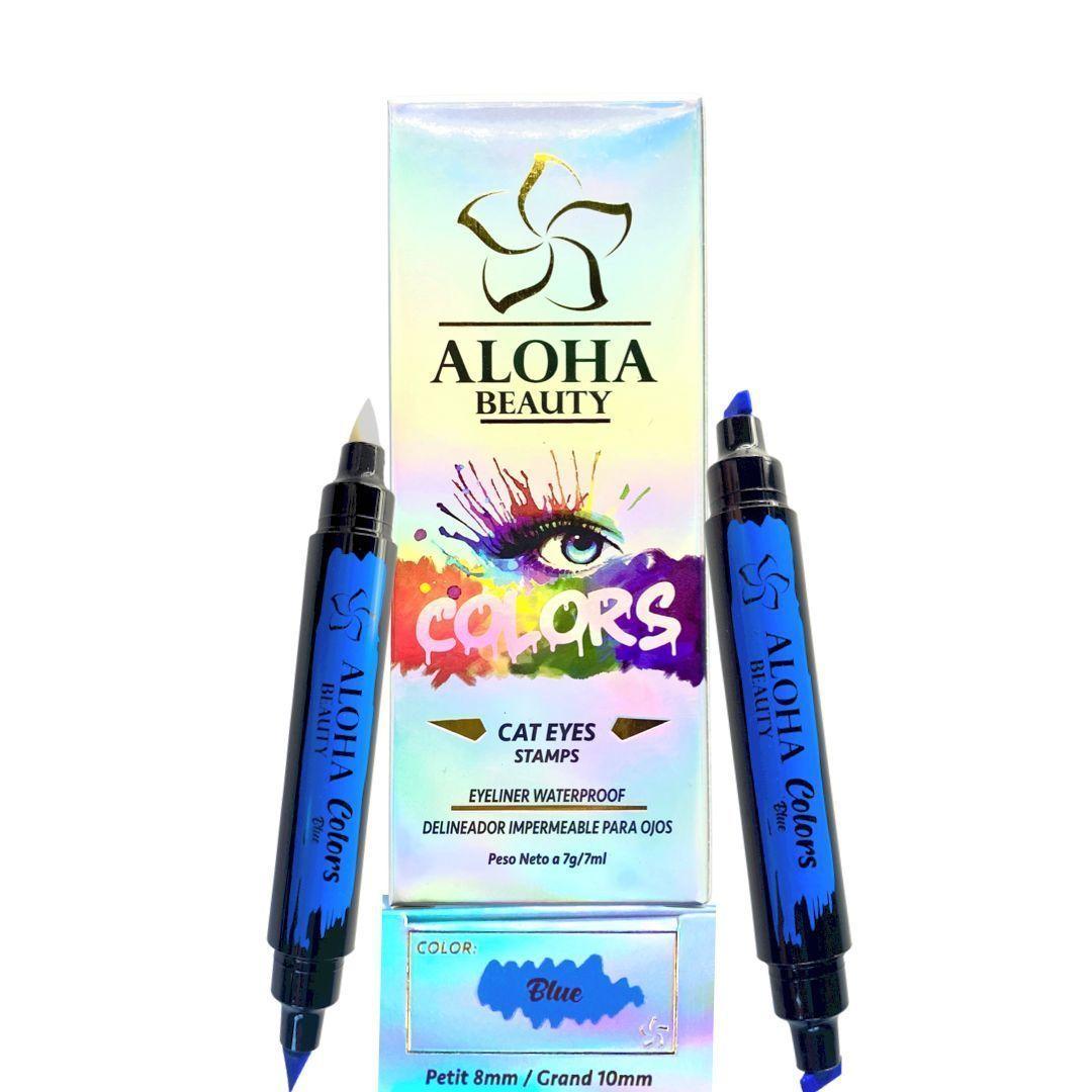 Delineador Cat Eyes Stamps BLUE (Kit 4 en 1) de Aloha Beauty-0