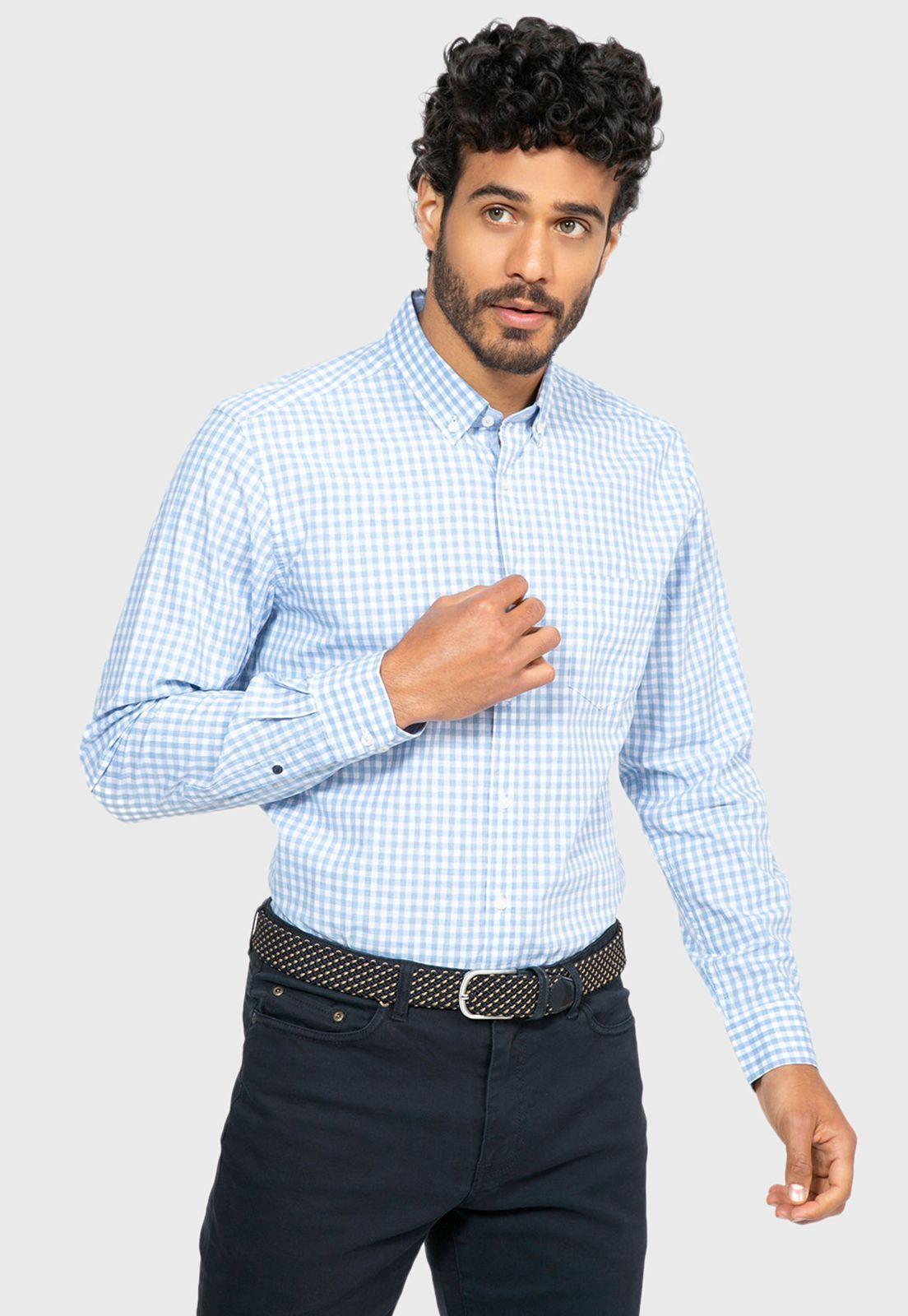 Camisa Sport Cuadros Celeste Arrow-0