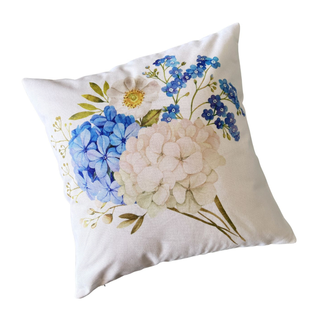 Funda de Cojín Estampado Hortensia Azul y Blanca C-0