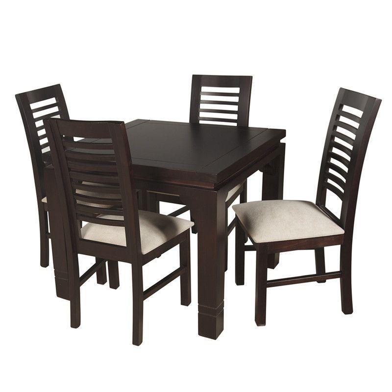 JUEGO DE COMEDOR LUCIANA CUADRADA 4 SILLAS MADERA COLOR CHOCOLATE TAPIZ BEIGE JASPEADO-6