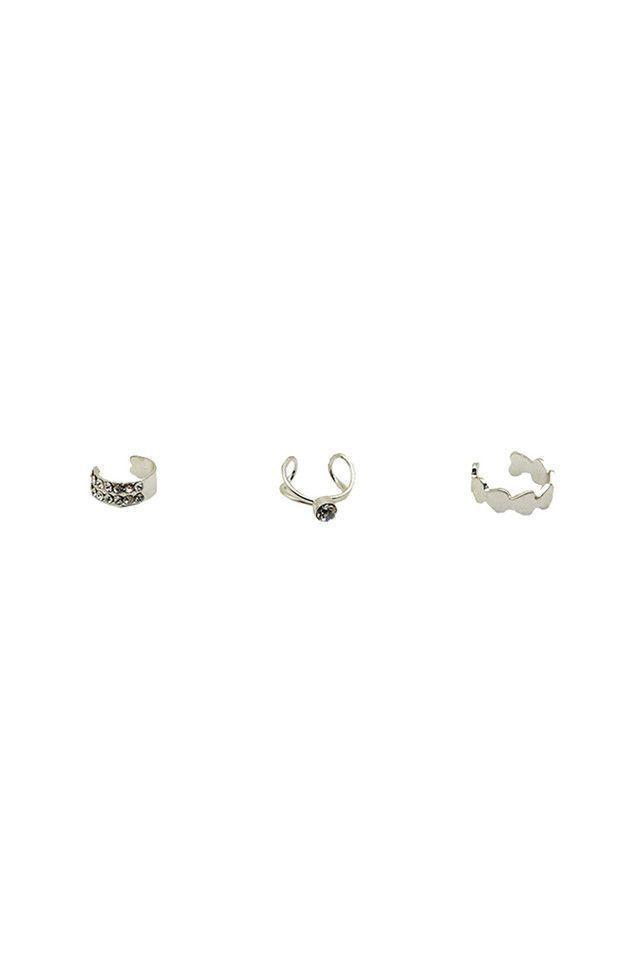 Aros Set Plateados Ear Cuffs Solitario Humana-1