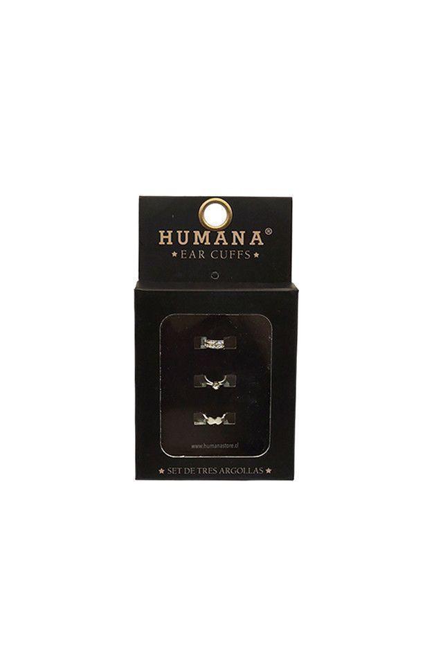 Aros Set Plateados Ear Cuffs Solitario Humana-0