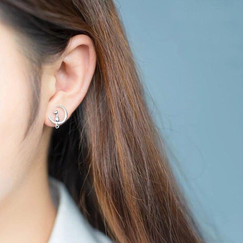 Conjunto Collar y Aros Gatitos en Luna Plateado-5