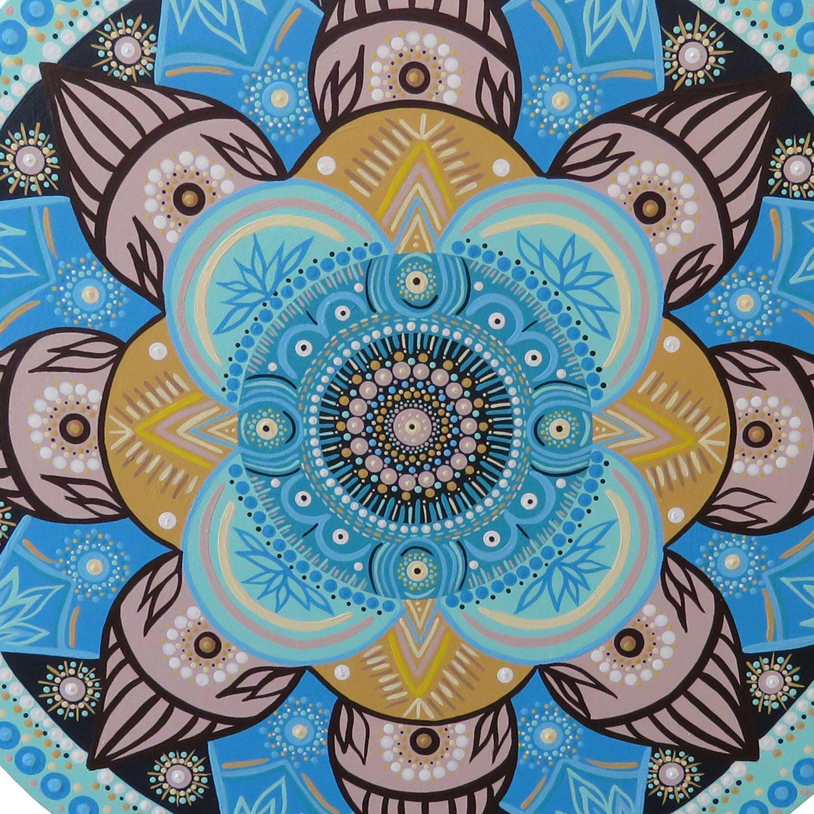 Cuadro Mandala de madera 50 cm Azul, pintado a mano-1