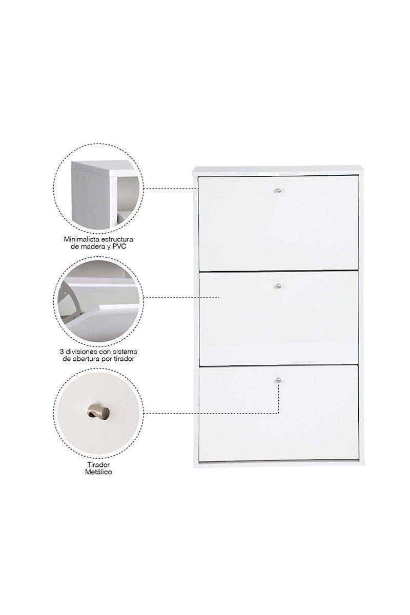 Zapatera 3 Divisiones de Madera Unicolor Blanco-4